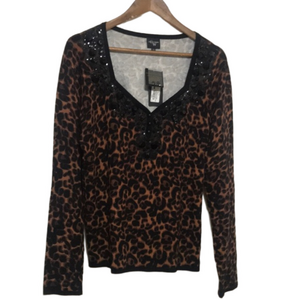 Animal Print Beaded Pullover Sweater Sz X-Large